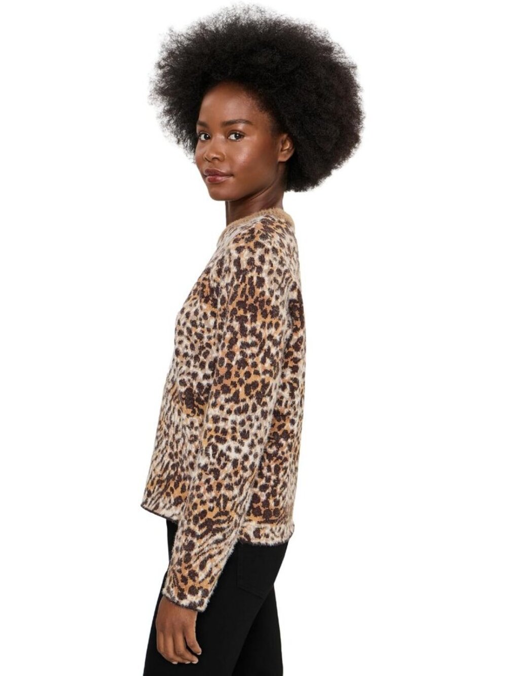 Java Multi Abstract Leopard Medium Long Sleeve Crew Neck Sweater - Picture 3 of 5